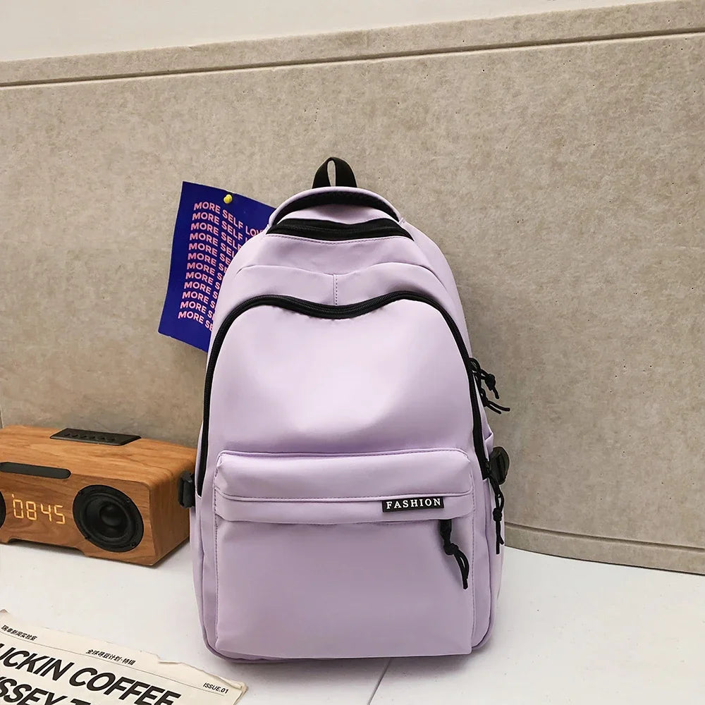 Large Capacity Solid Color Student Backpack Junior and High School Simple Black Travel Backpack Beauty World Shop