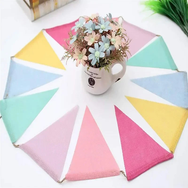 Colourful Jute Linen Pennant Flags Festival Bunting Banners Party Hanging Wedding Hanging Banner Party Garland for Home Decor Beauty World Shop