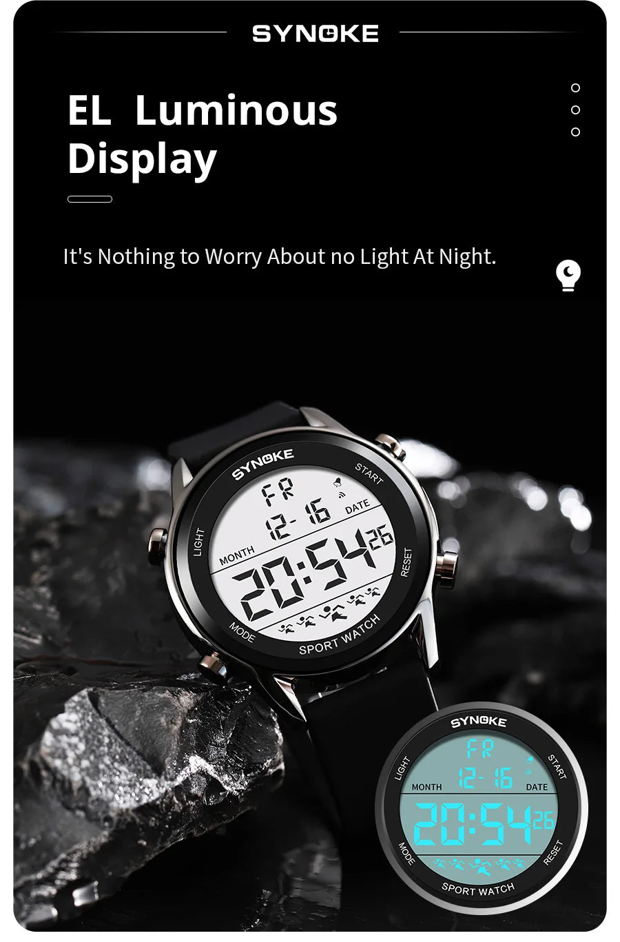 SYNOKE Men Outdoor Sports Multifunctional Waterproof Large Screen Display Luminous LED Digital For Men Fashion Silicon Watch Beauty World Shop