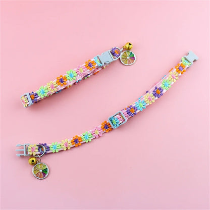Fashion Rainbow Flower Cat Collar With Bell Kitten Puppy Necklace Adjustable Buckle Colorful Lace Kitten Collar Dog Accessories Beauty World Shop