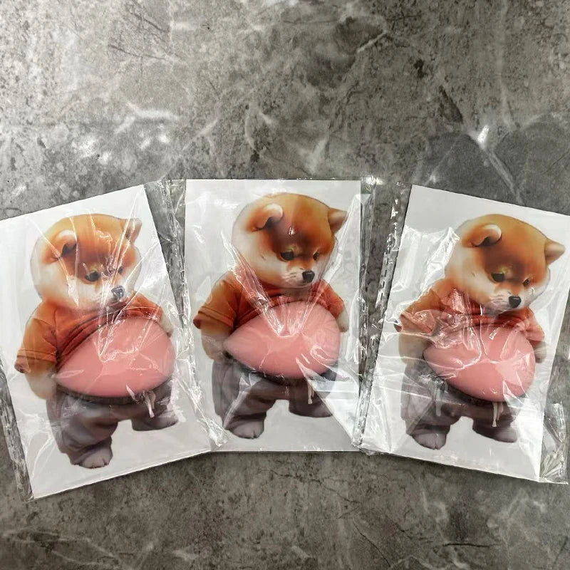 3D Shiba Inu Dog Belly Sticker - Cute puppy wearing orange outfit with soft pink background, silicone self-adhesive Beauty World Shop