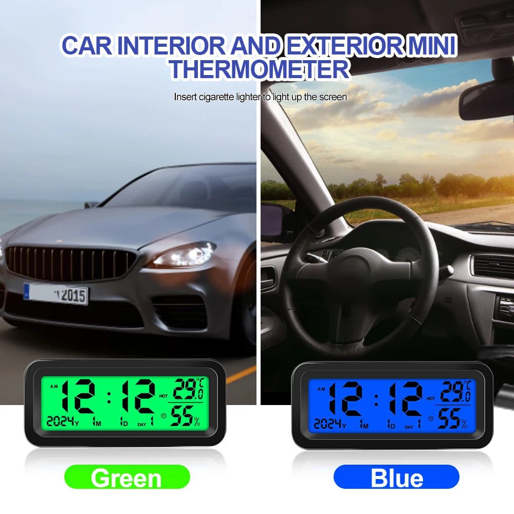 LCD Digital Car Clock Solar Power Temperature Humidity Gauge Backlight Automobiles Dashboard Clock Car Internal Accessories Beauty World Shop
