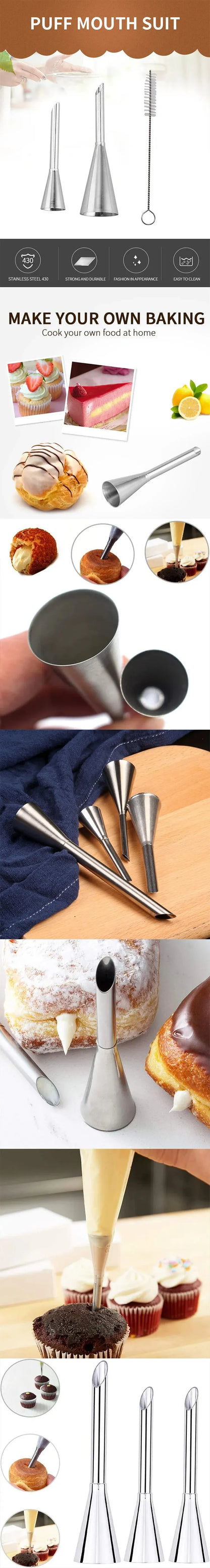 1PC Stainless Steel Puff Mouth Cake Puff Cream Flower Squeezer Western Pastry Cake Baking Tool Framed Mouth Baking Set Nozzle Beauty Trend Shop