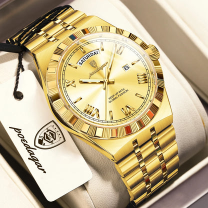 POEDAGAR Fashion Business Men's Watch Luminous Waterproof Week Date Luxury Man Wristwatch Stainless Steel Quartz Watches For Men Beauty World Shop