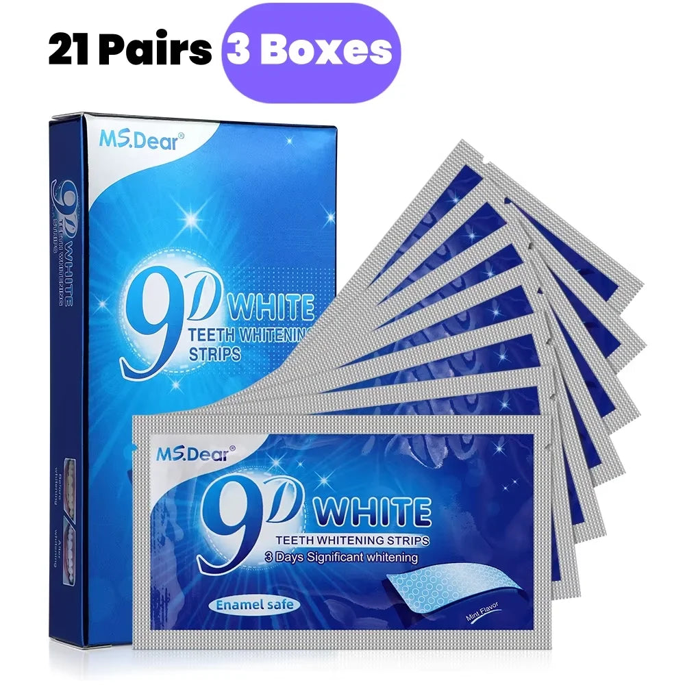 9D Gel White Teeth Cleaning Strips Oral Hygiene Care Double Elastic Teeth Bleaching Strips False Teeth Veneers Tooth Beauty Tool Beauty World Shop