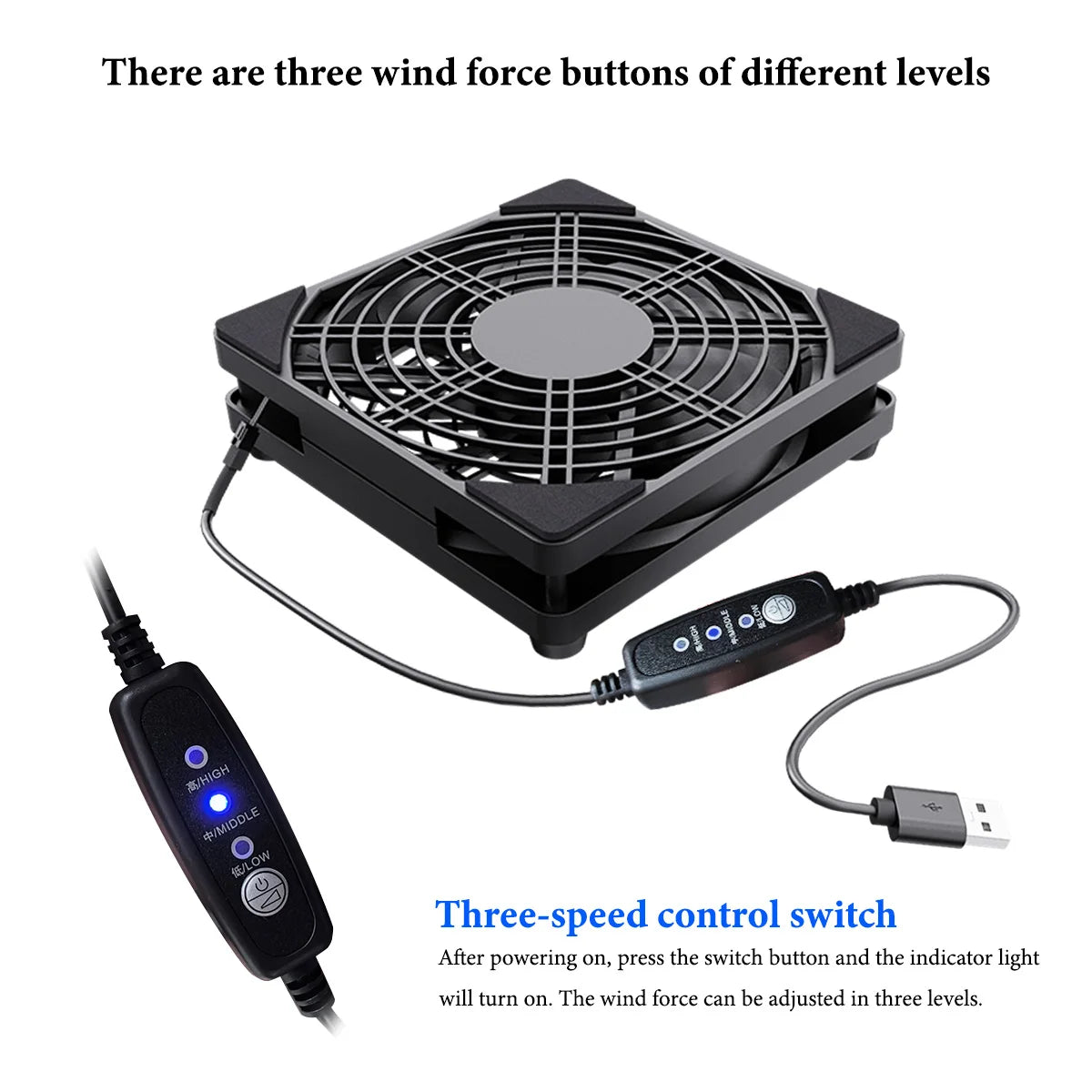 5V USB router cooling fan, with three-speed adjustable function. Style is suitable for cooling various devices. Beauty World Shop