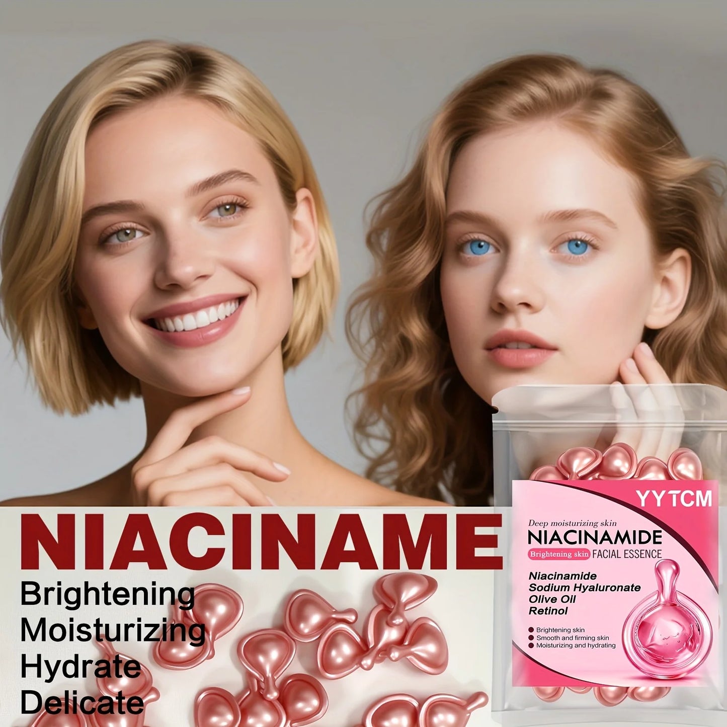 Niacinamide Facial Essence Capsules, Containing Retinol, Olive Fruit Oil, Gardenia Extract, Brighten Skin Tone, Moisturize and Hydrate, and Smooth and Soften Skin (0.5Gx30 Capsules)/Bag-1 Bag Beauty World Shop