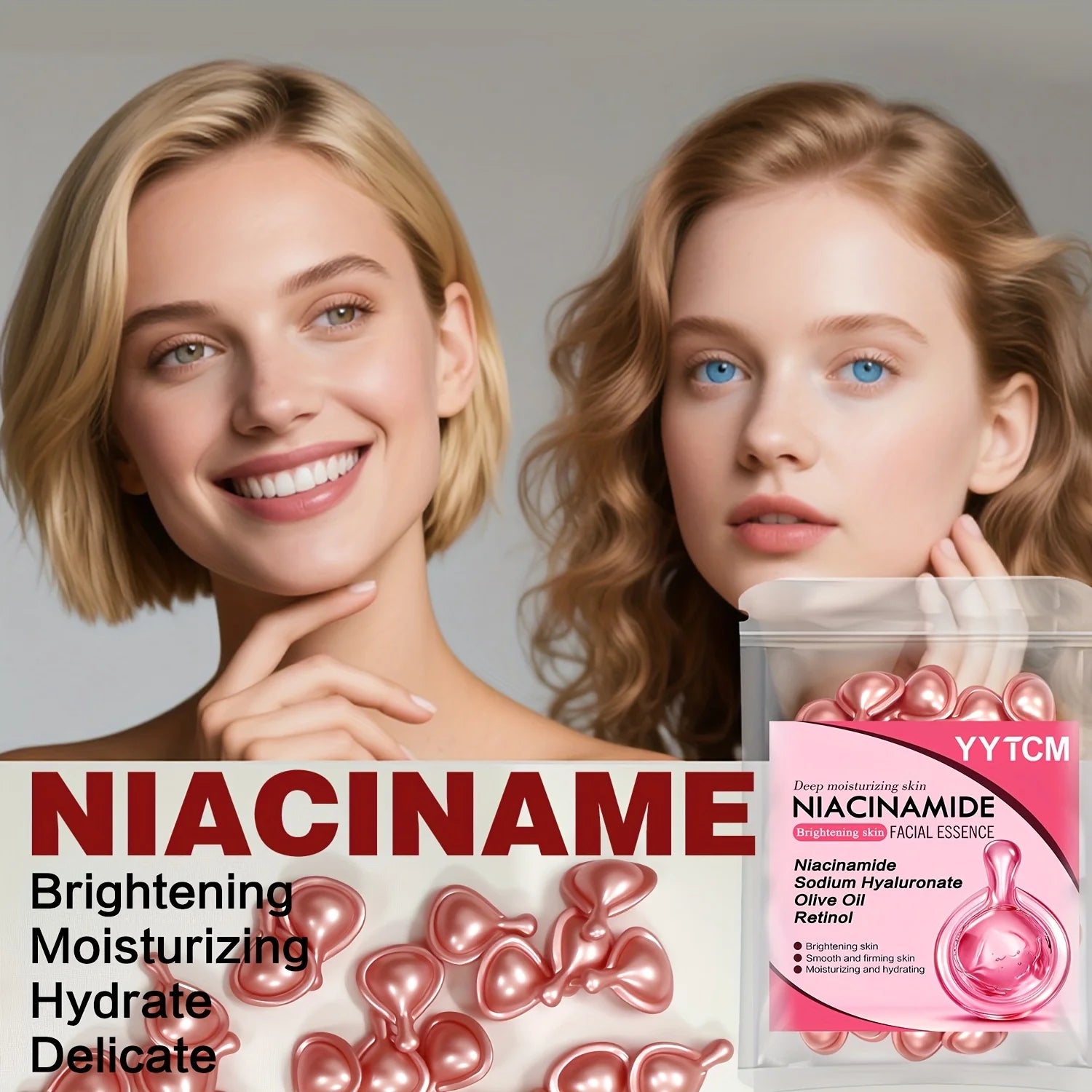 Niacinamide Facial Essence Capsules, Containing Retinol, Olive Fruit Oil, Gardenia Extract, Brighten Skin Tone, Moisturize and Hydrate, and Smooth and Soften Skin (0.5Gx30 Capsules)/Bag-1 Bag Beauty World Shop