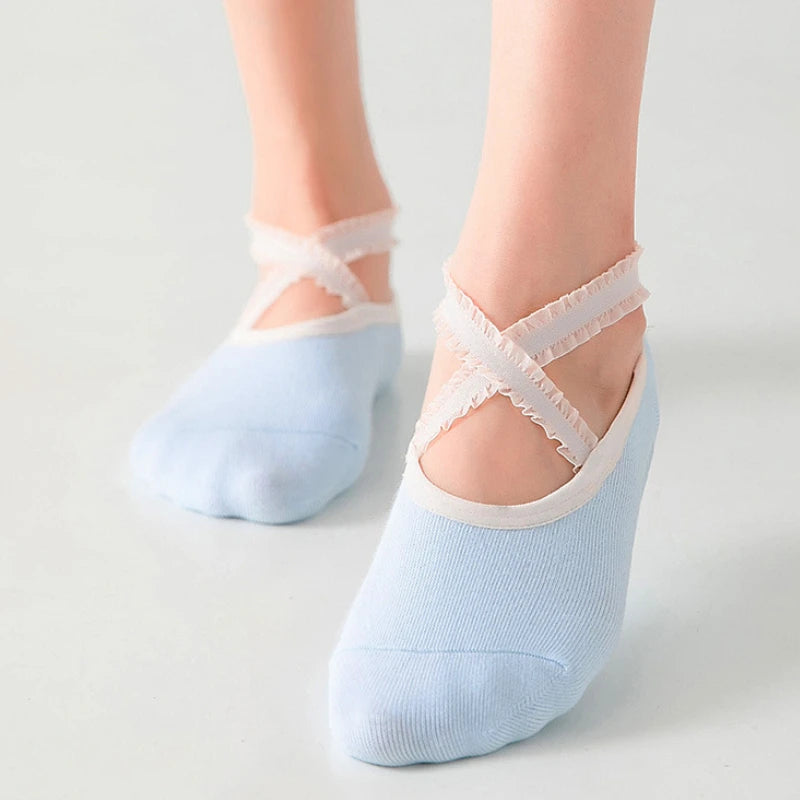 Solid Color Yoga Socks Professional Silicone Non-slip Ballet Pilates Socks Backless Breathable Bandage Cotton Dance Sports Socks Beauty World Shop