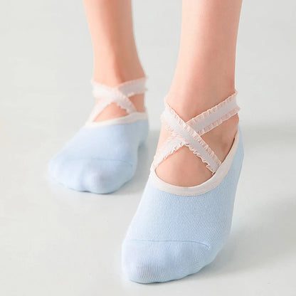 Solid Color Yoga Socks Professional Silicone Non-slip Ballet Pilates Socks Backless Breathable Bandage Cotton Dance Sports Socks Beauty World Shop