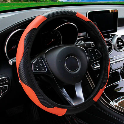 PU Carbon Fiber Leather Car Steering Wheel Cover without Inner Ring Suitable for 14.5-15 Inches of Automotive Supplies Beauty World Shop