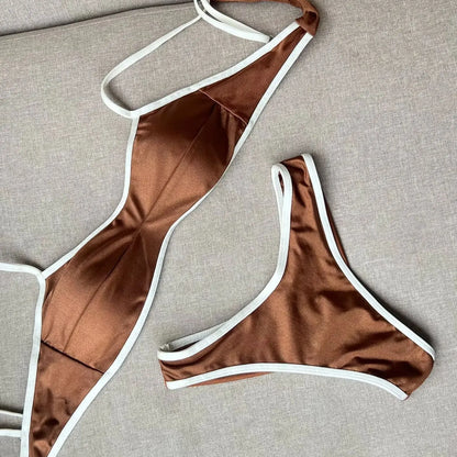 2026 Sexy Bikini Women Swimsuit Female Swimwear Bandeau Biquini Bathing Suit Shiny Swimming Suits Halter Bodysuit Beachwear Beauty World Shop