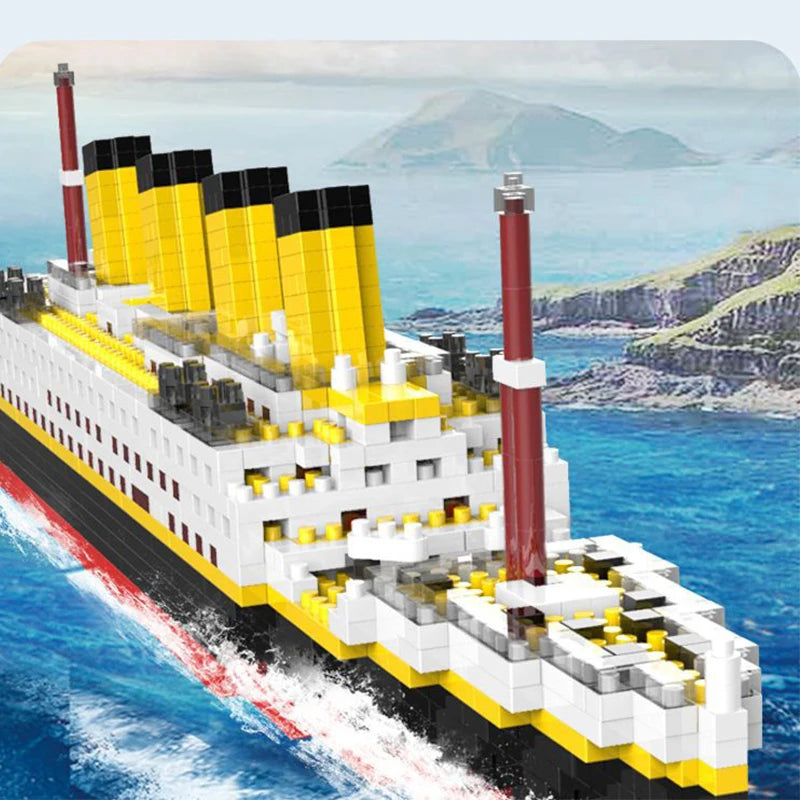 Titanic ship model children's toys birthday gift assembly building block plastic block with lamp toy Titanic building block toy Beauty World Shop