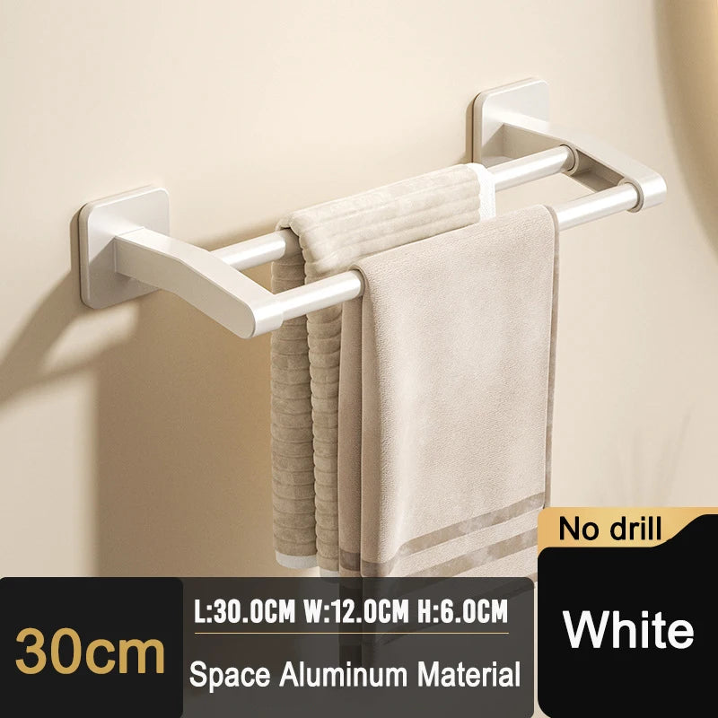 Self-adhesive Home Bathroom Towel Rack Holder Without Drilling Wall Mount Towel Shelf Kitchen Bathroom Accessories Towel Hanger Beauty World Shop