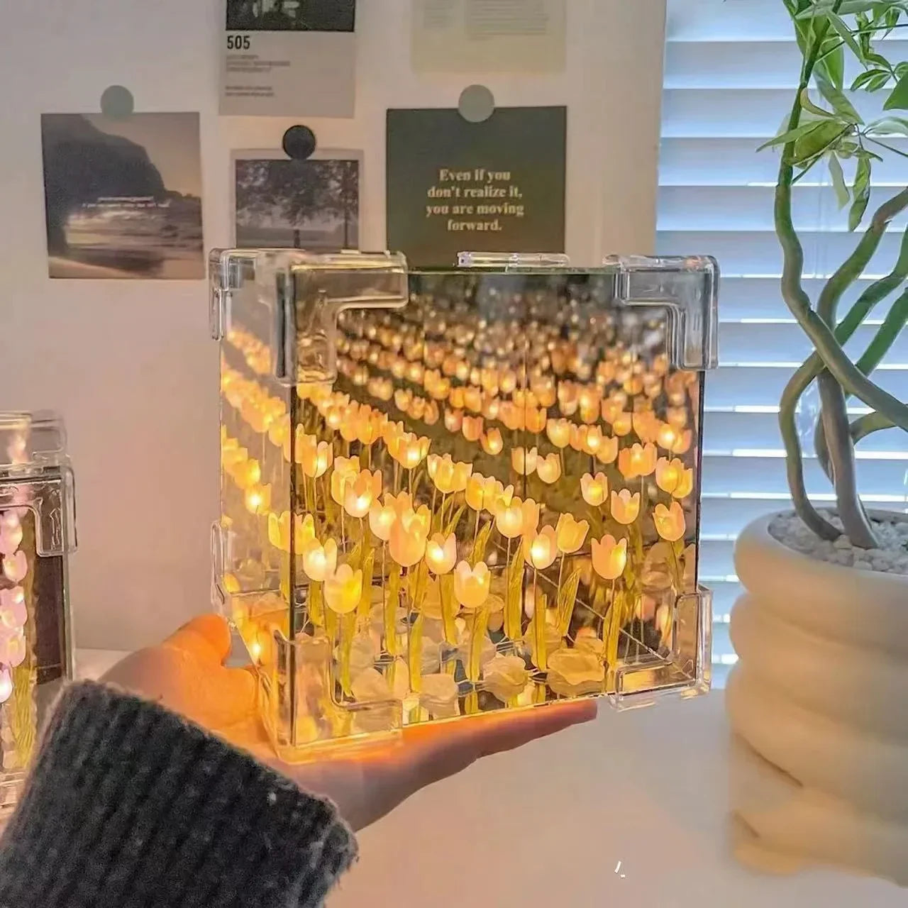 Creative Diy Tulip Flower Sea Cube Three-Dimensional Small Night Lamp Material Package for Girlfriend Couple Girlfriends Beauty World Shop