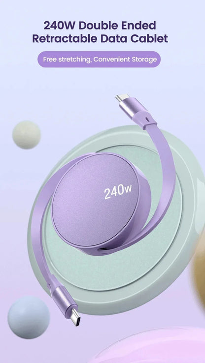 USB-C to USB-C Retractable PD240W Fast Charging Type-C Data Cable 1M Mobile Phone Charging Wire for iPhone 15/16 Xiaomi Samsung Beauty World Shop