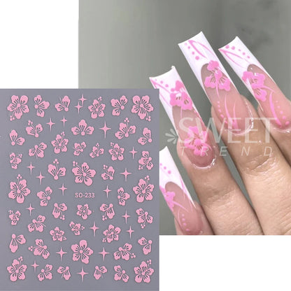 4pcs/set Hibiscus Flowers Nail Sticker Y2K Star Adhesive Nail Art Supplies Decal for Women Nail Supplies DIY Manicure Decoration Beauty World Shop