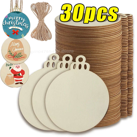 DIY Wooden Christmas Ball Decoration Round Blank Wood Slices Paint Ornament Xmas Tree Hang Pendant Craft Home Decor Baubles Tag Beauty World Shop