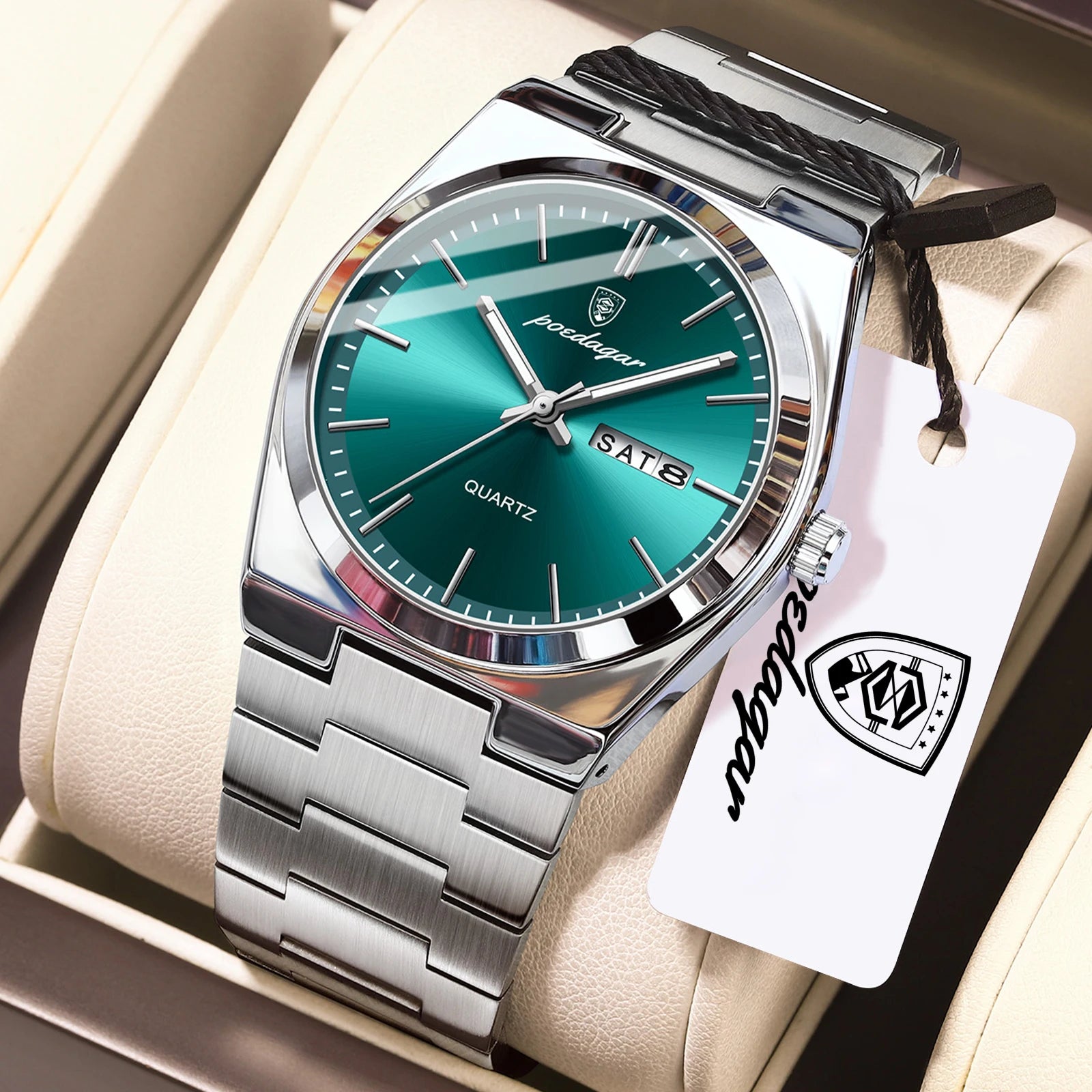 POEDAGAR Exquisite Business Men Watch Stainless Steel Waterproof Luminous Man Wristwatch Date Week Classic Men's Quartz Watches Beauty World Shop