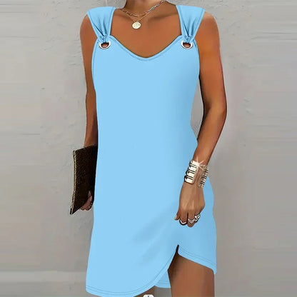 Women's Fashionable Casual Solid Color Suspender Dress Sleeveless Summer Comfortable Skirt Beauty World Shop