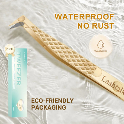 Lashtalk Precision Fiber Tip Tweezer Eyelash Extensions Diamond Grip Anti-Slip Premium Gold Stainless Steel Makeup With Box Pack Beauty World Shop