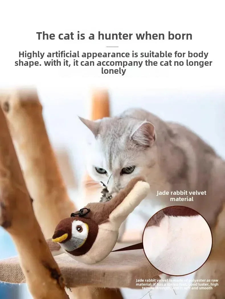 Interactive Cat Toys, Rechargeable Chirping Flapping Bird with Catnip for Indoor Cats, Touch Activated Plush Toys for Cats