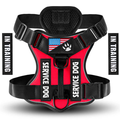 Service Dog Harness, Reflective Dog Vest Harness with 5 PCS Patches, Adjustable Soft Oxford Pet Harness, Inner Layer Mesh, Easy Beauty World Shop