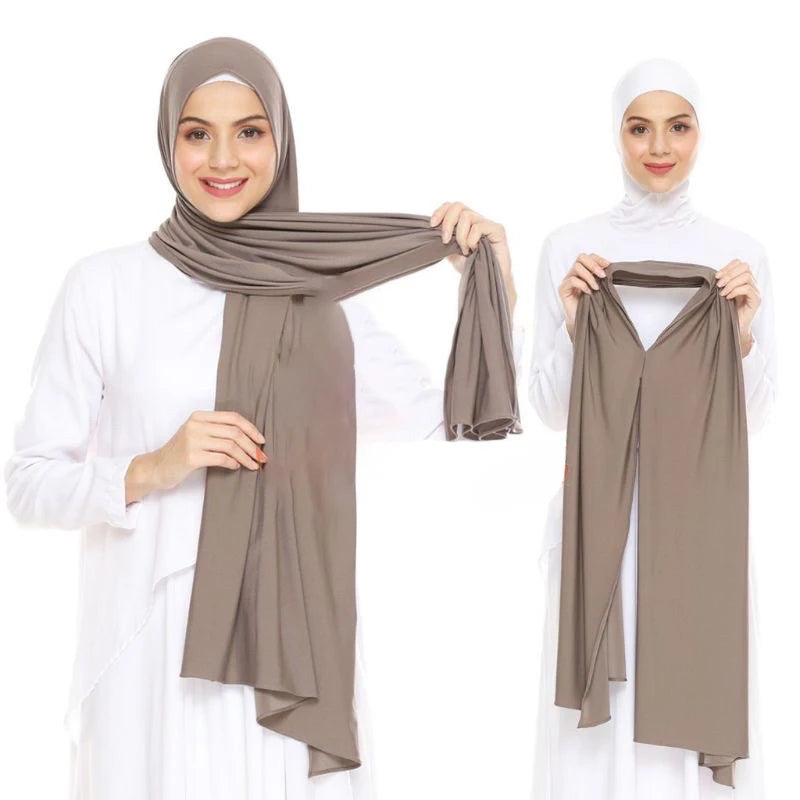 Premium Jersey Instant Hijab Good Stitch Stretchy Jersey Scarf Malaysia Wraps Plain Muslim Turban Headband Shawls Supplier Beauty World Shop