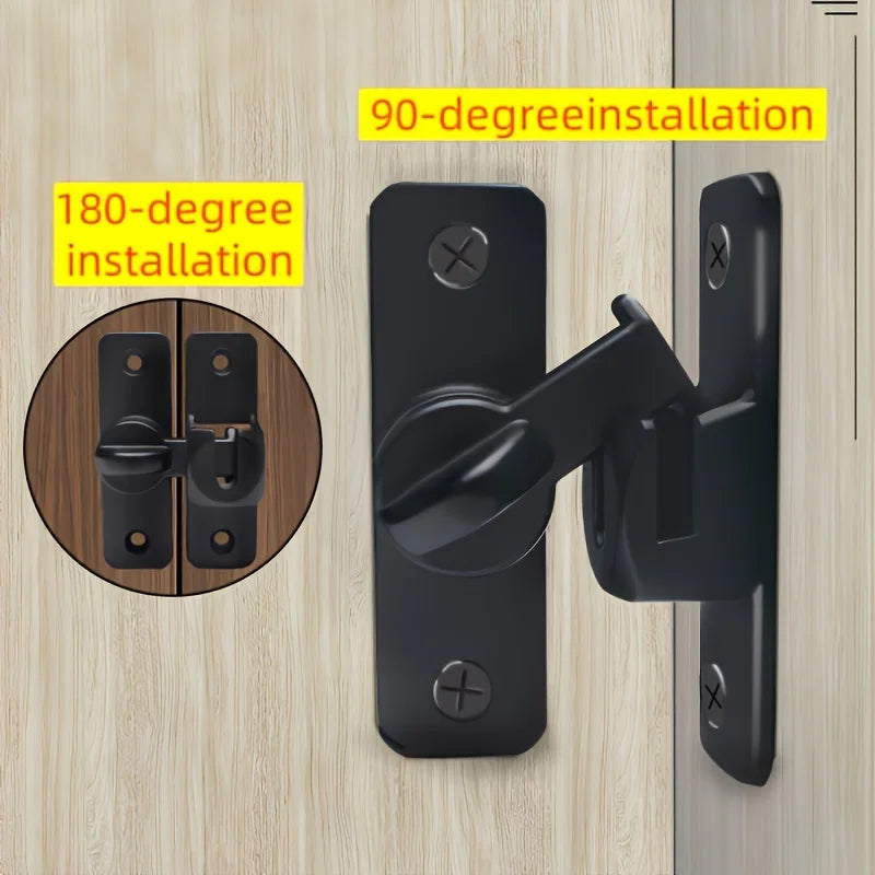 Anti-Theft Door Lock - 90°/180° Adjustable Sliding Pin, Keyless Entry Heavy-Duty Black Easy Install for Home Office Hotel Garage Beauty World Shop