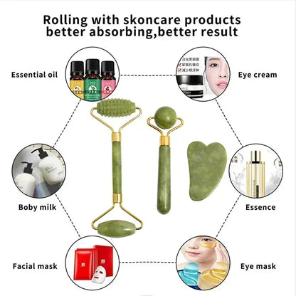 Natural Jade Roller Face Gua Sha Natural Stone Body Neck Massager Acupoint Eye Care Spa Massage Tools Massage Visage Lifting Beauty World Shop