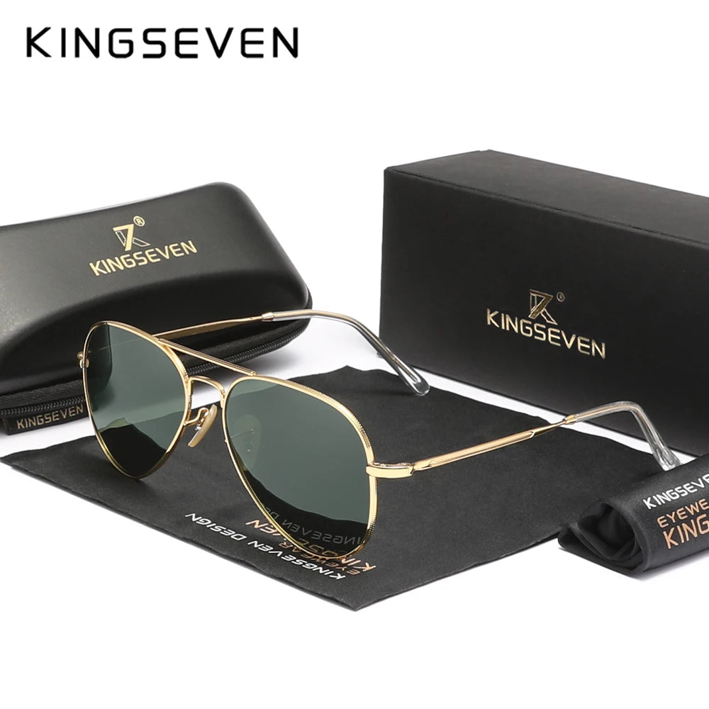 KINGSEVEN Pilot Alloy Sunglasses Polarization UV400 Anti-reflection Full Frame Parsnip Glasses Women Retro Luxury Eyewear Beauty World Shop