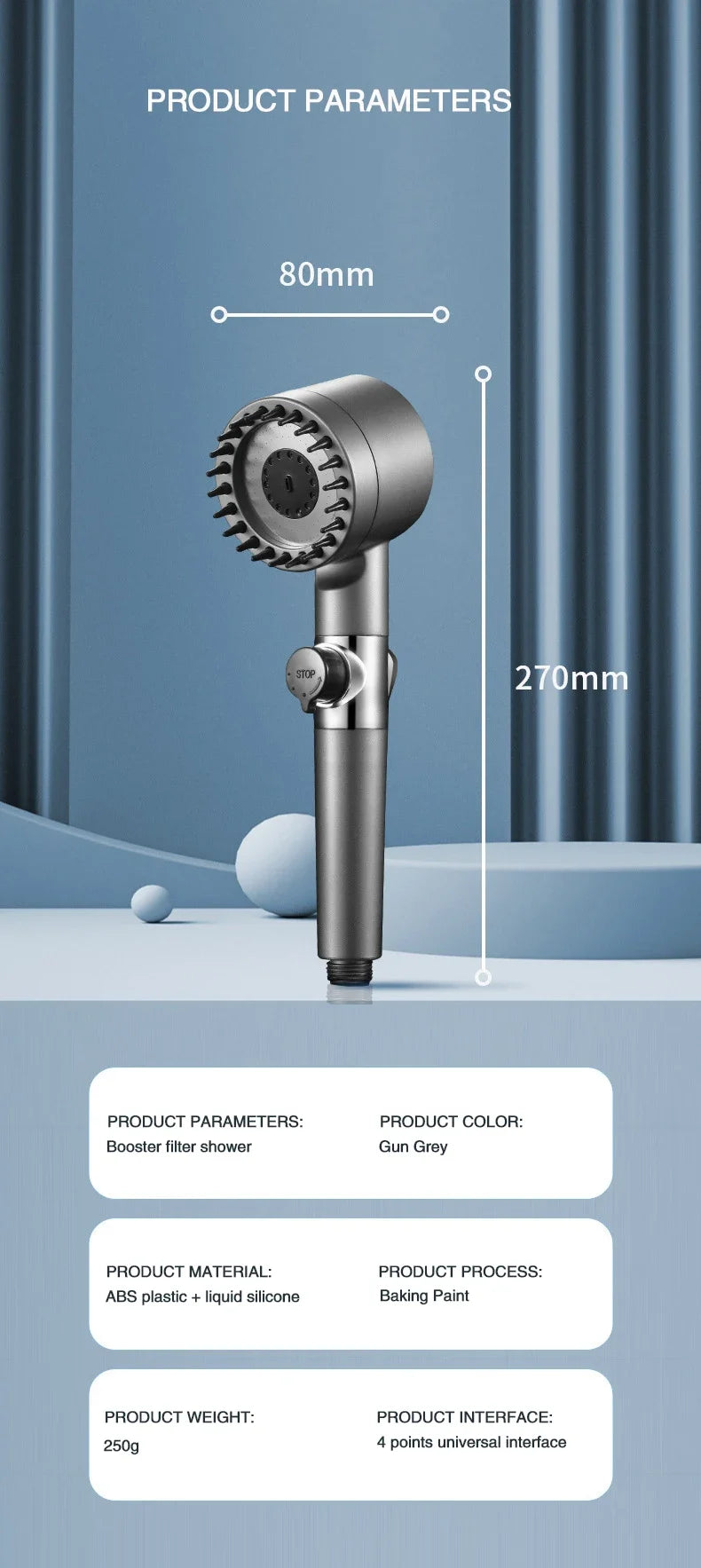High Pressurized Filter Shower Head 3-mode Adjustable Spray with Massage Brush Rain Faucet Bathroom Accessories Beauty World Shop