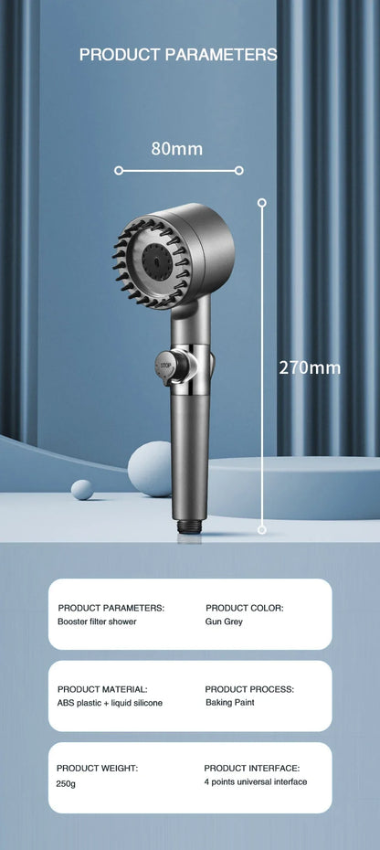 High Pressurized Filter Shower Head 3-mode Adjustable Spray with Massage Brush Rain Faucet Bathroom Accessories Beauty World Shop