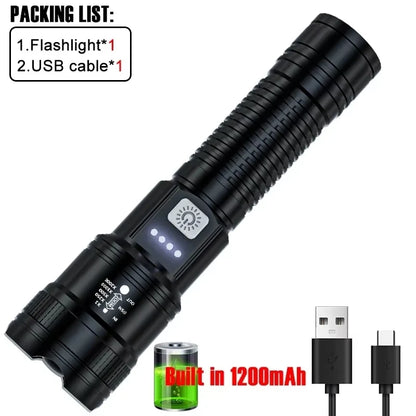 High Strong Power Led Flashlights 2000LM Tactical Torch with Display Light USB Charging Camping Fishing Emergency Zoom Lantern Beauty World Shop