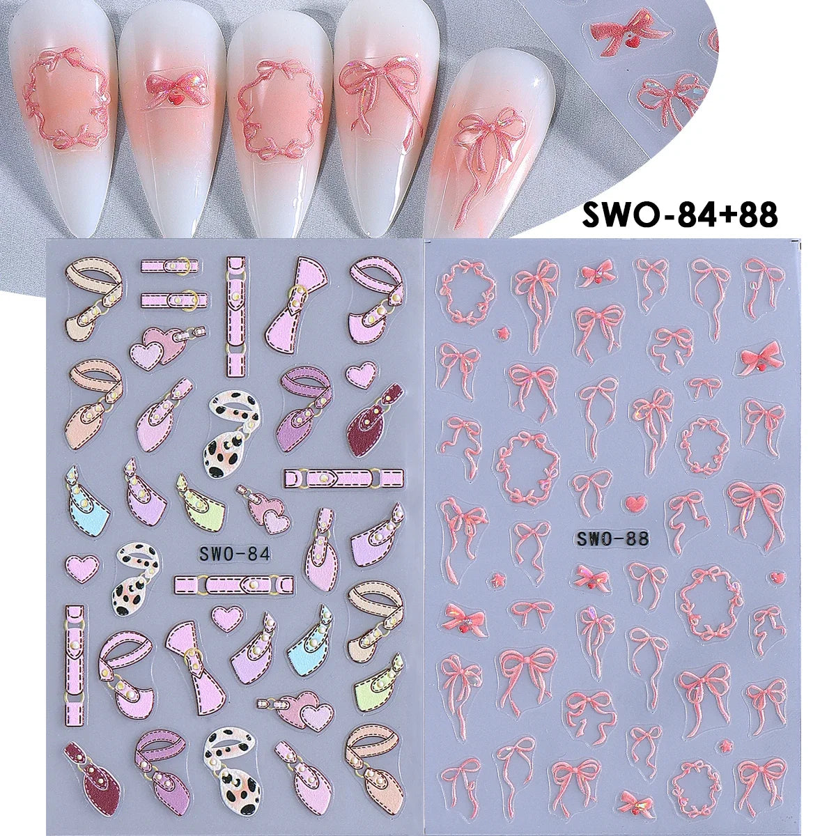 2pcs Sweet Element Nail Art Stickers Simple Flower Heart Cherry Strawberry Kawaii Decals Colorful Bow Butterfly Manicure Sliders Beauty World Shop