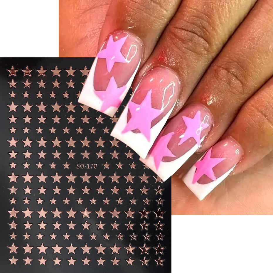 3D Black Pink Stars Stickers for Nails Golden Silvery Stars Adhesive Nail Decals Autumn Winter Festival DIY Nail Art Accessories Beauty World Shop