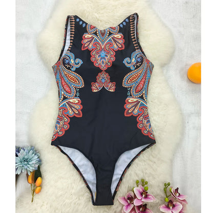 2026 New Printed One-piece Swimsuit Classic Printed Lace Up Swimsuit Women's Push Up Flower One-piece Suit Beach Wear For Female Beauty World Shop