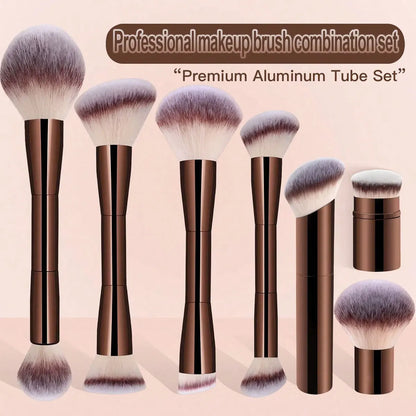 7pcs Professional Makeup Brush Set, Includes: 4pcs Dual-Ended Face Brushes, 1pc Angled Brush, 1pc Short Handle Foundation Brush, Beauty World Shop