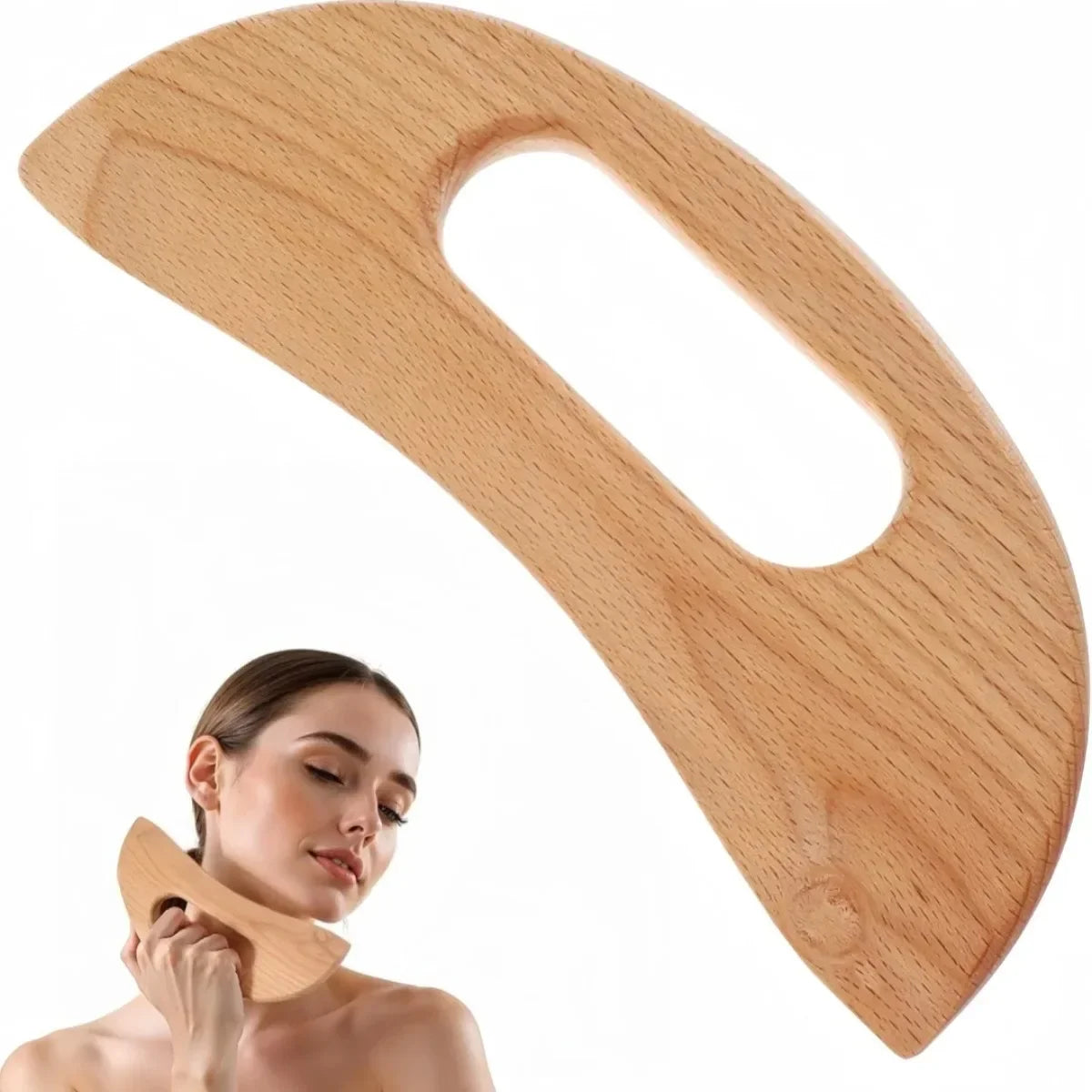 Lazy People Moon Shape Wooden Guasha Board Lymphatic Massager for Full Body Relaxation Neck Muscle Release Natural Beechwood Beauty World Shop