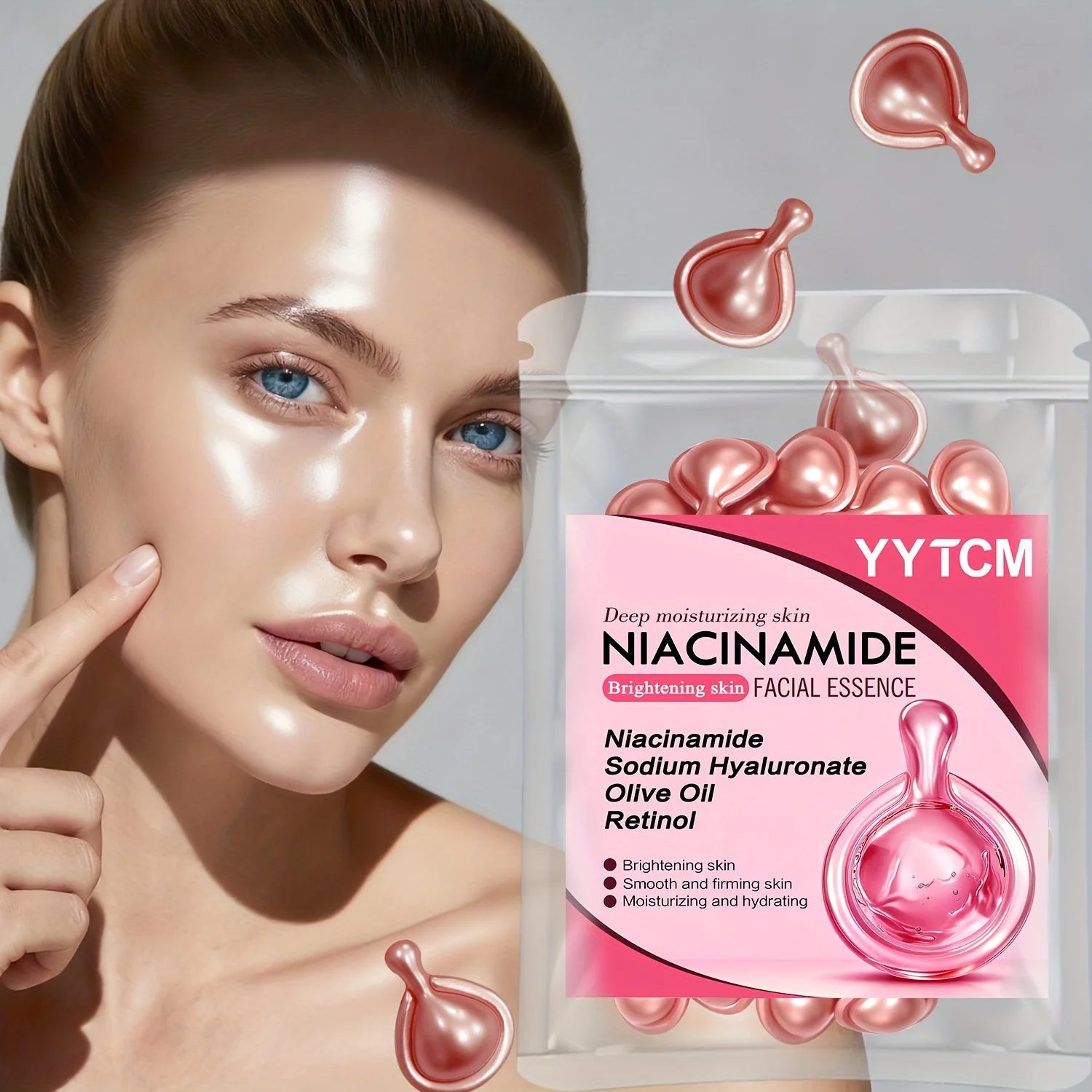 Niacinamide Facial Essence Capsules, Containing Retinol, Olive Fruit Oil, Gardenia Extract, Brighten Skin Tone, Moisturize and Hydrate, and Smooth and Soften Skin (0.5Gx30 Capsules)/Bag-1 Bag Beauty World Shop