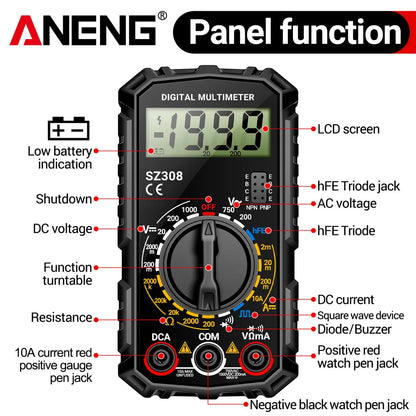 ANENG SZ308 1999 Count Digital Multimeter AC/DC High-Precision Multi-function Voltage Current Resistance Multimeter Tester Tools Beauty World Shop