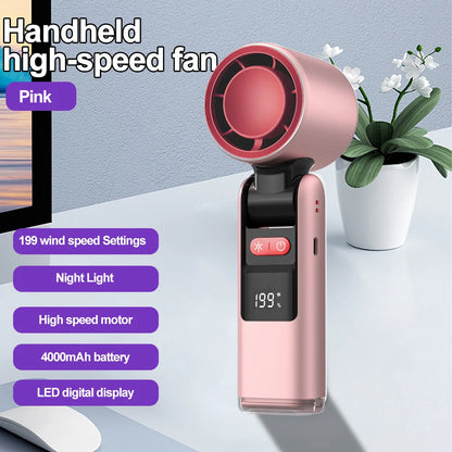 Handheld Portable Fan with Ice Cooler 4000mAh Rechargeable Pocket Fans Foldable Design LED Display 1-199-Speed Wind Cooling Fan