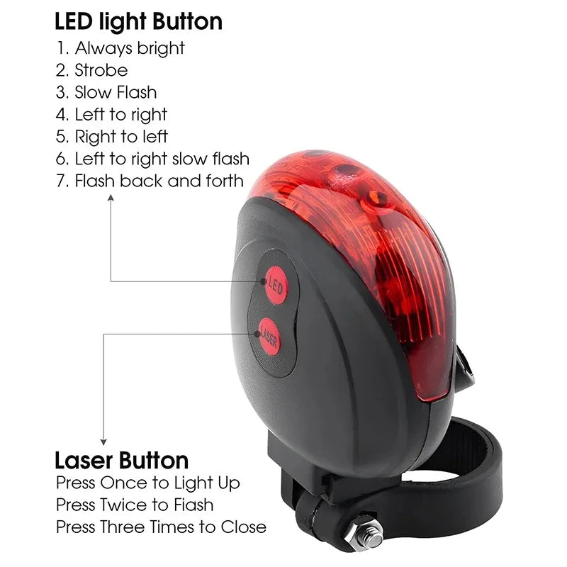 Bicycle Bike LED Lights 2 Lasers 5 LED Waterproof Cycling Taillight Safety Warning Taillight MTB Bike Rear Tail Lights Beauty World Shop
