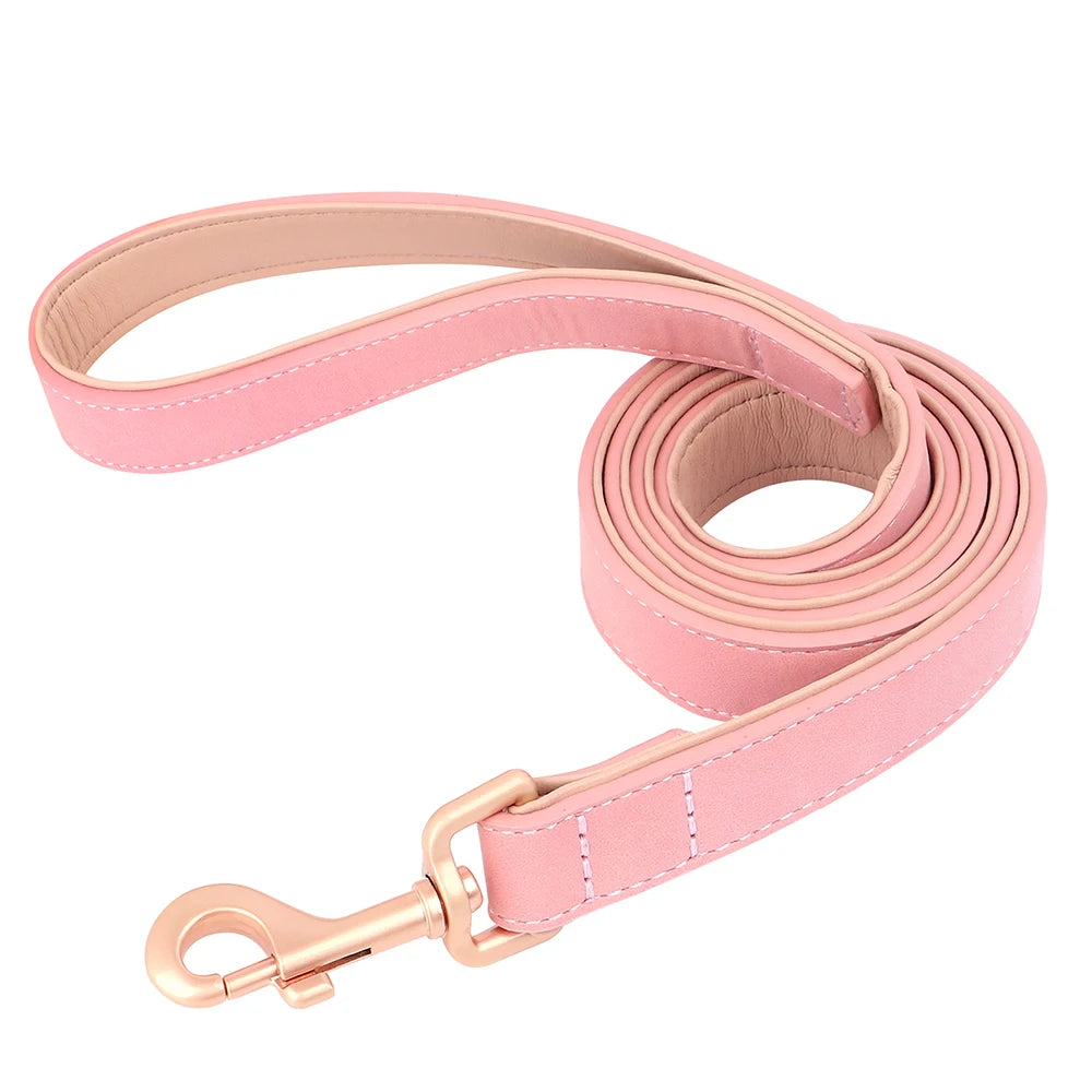 Soft Padded Dog Collar Leash Set PU Leather Pet Dog Collars Necklace With Walking Lead Rope Adjustable For Small Medium Dogs Pug Beauty World Shop