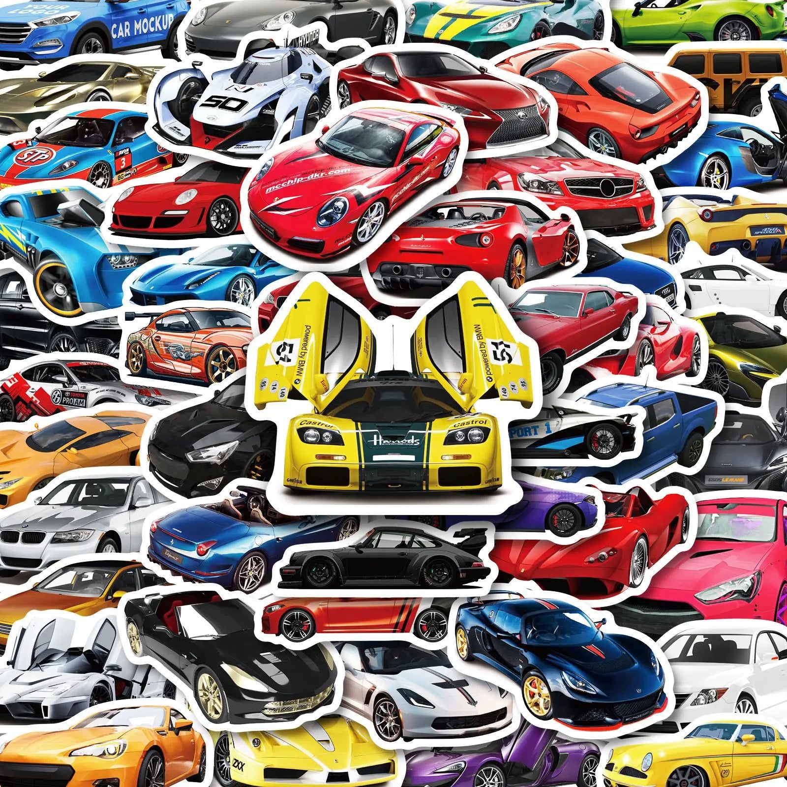 50pcs Cool Car Sticker, Racing Car Sticker and Decals for Kids, Phone Case, Guitar, Scooter, Laptop, Kettle Decoration Stickers Beauty World Shop