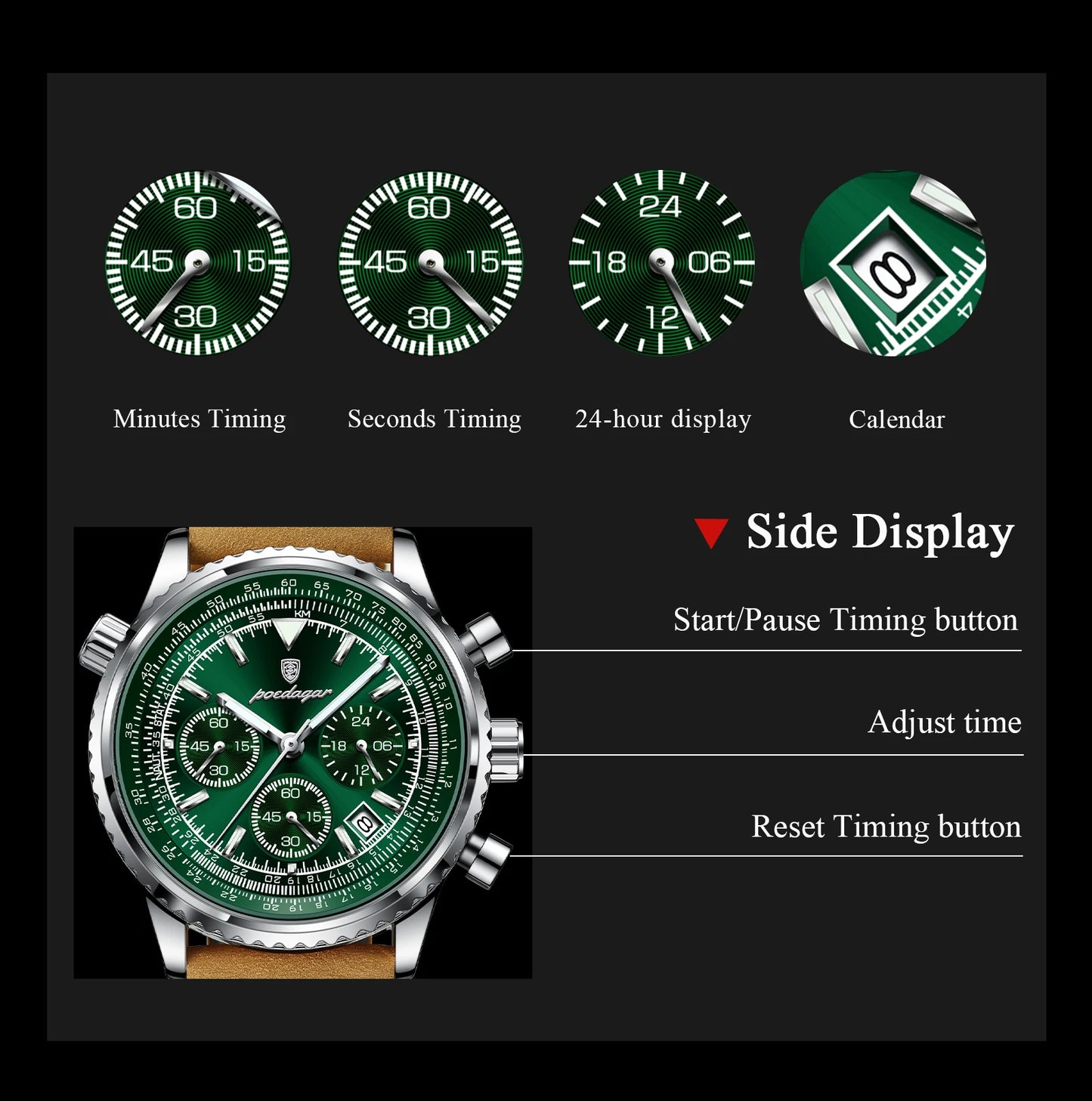 POEDAGAR Luxury Business Men's Watch Waterproof Luminous Date Chronograph Leather Man Clock Fashion Quartz Watches For Men Reloj Beauty World Shop