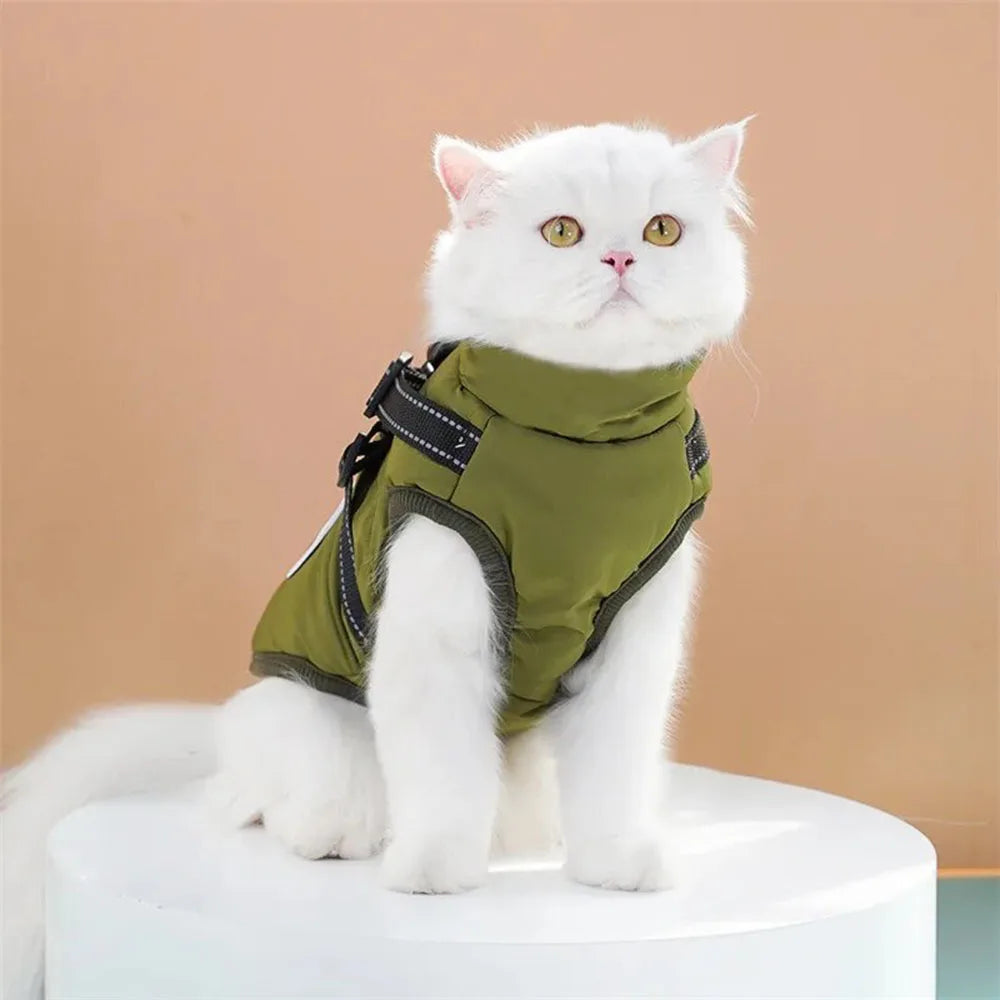 Thick and Warm Waterproof Pet Clothes Dog and Cat Cotton Coats Winter Chest and Back Cat Cotton Vests Dog Supplies