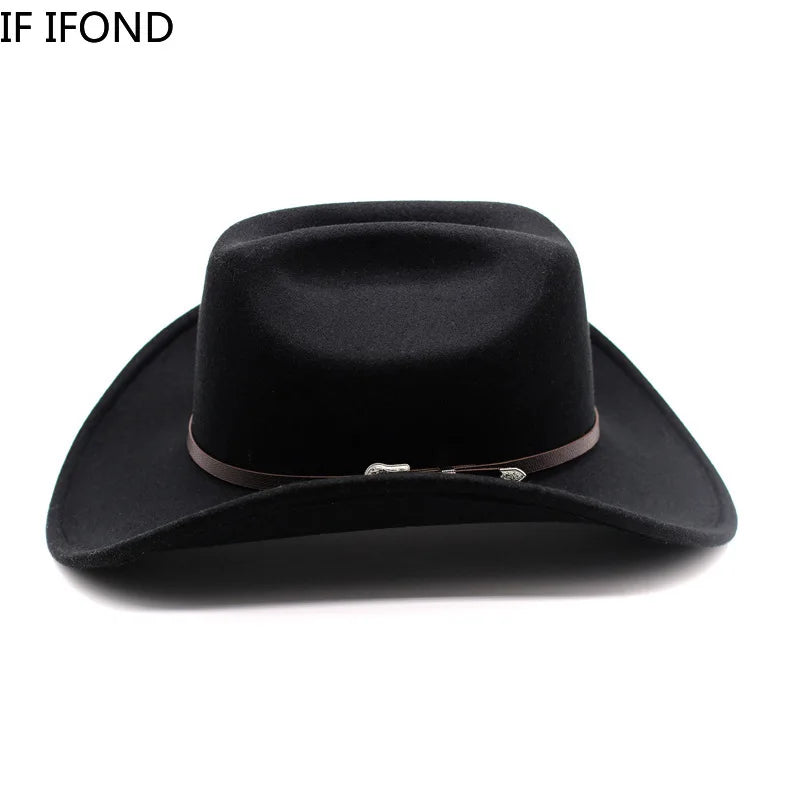 Vintage Western Cowboy Hat For Men's Gentleman Lady Jazz Cowgirl With Leather Wide Brim Cloche Church Sombrero Hombre Caps Beauty World Shop