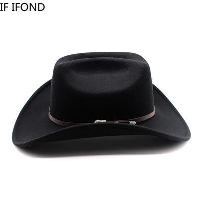 Vintage Western Cowboy Hat For Men's Gentleman Lady Jazz Cowgirl With Leather Wide Brim Cloche Church Sombrero Hombre Caps Beauty World Shop