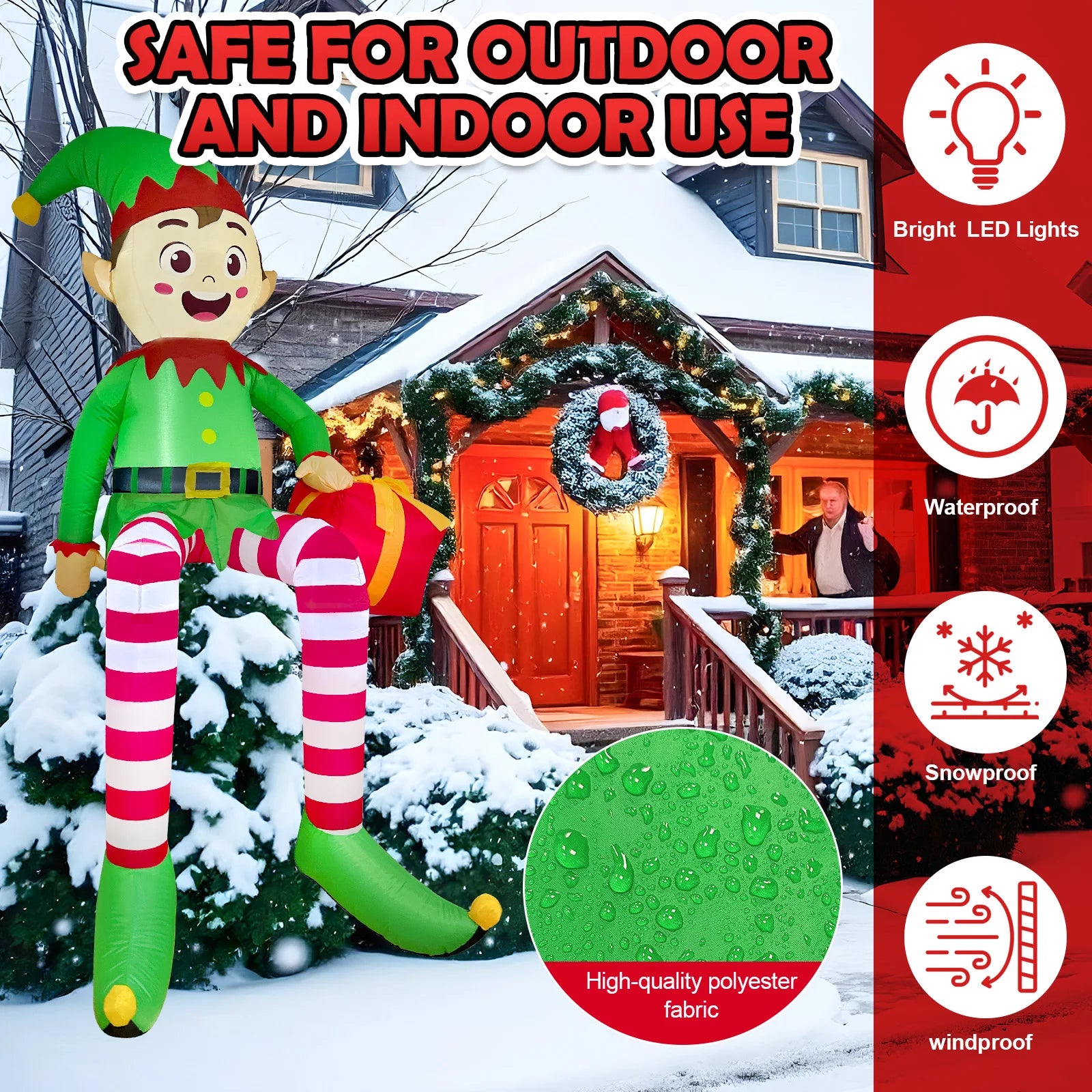8FT Christmas Inflatables Outdoor Decorations, Christmas Inflatable Sitting Elf Christmas Yard Decorations Bliud-in LED Lights Beauty World Shop